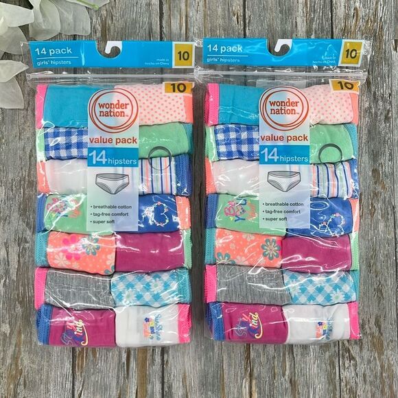 Girls Cotton Hipster Underwear 2, 14-Packs Size 10 - Picture 1 of 8